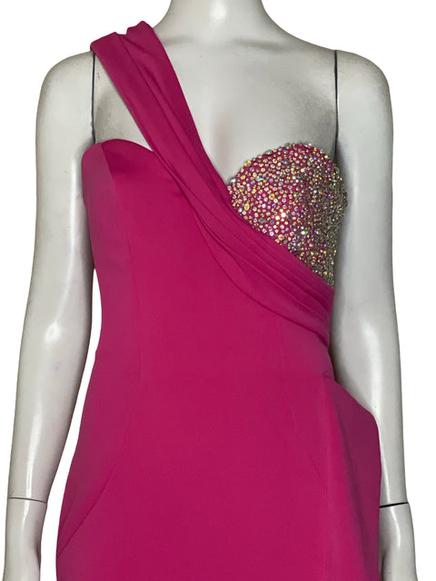 Vestido De Fiesta Jovani Detalles De Pedrería Asimétrico Rosado - Talla 4