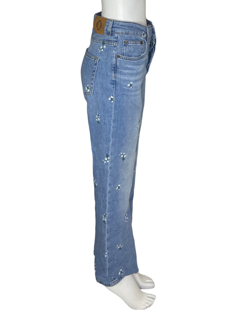 Pantalón Maje Recto Botones Floral Azul - Talla 40