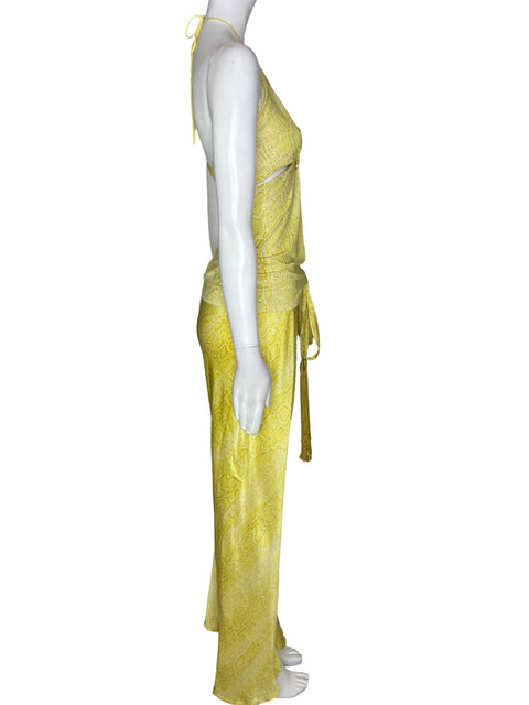 Conjunto Roberto Cavalli Plisado Amarrado cuello Palazo Amarillo - Talla 42