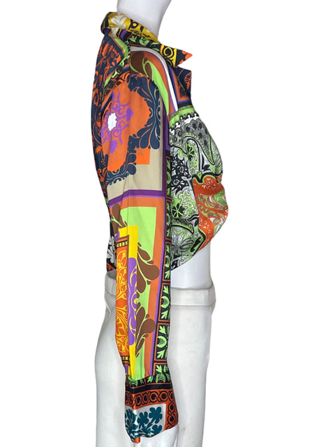 Blusa Zara Estampado Manga larga Cuello v Naranja - Talla S