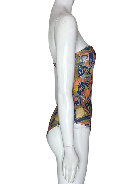 Vestido De Baño Onda De Mar Estampado Oneshoulder Naranja - Talla S