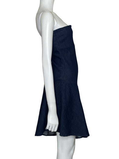 Vestido Zara Strapless Asimétrico Azul - Talla M