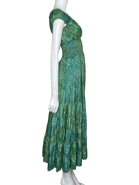Vestido Tesoro Tps Maxi Estampado Verde - Talla XS