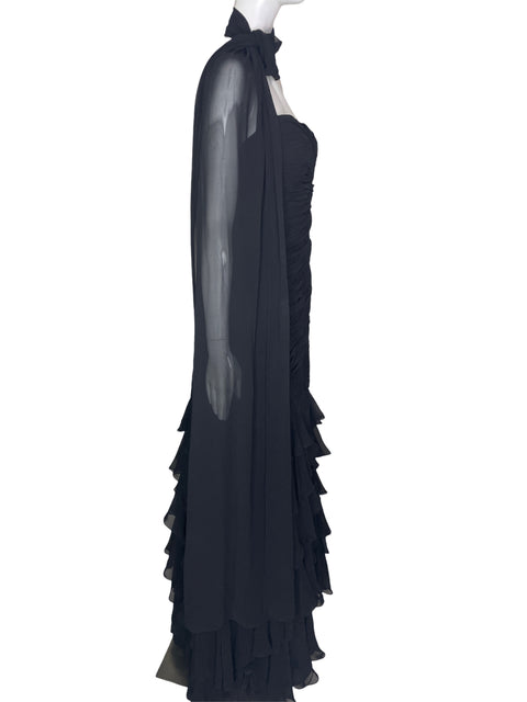 Vestido Bicici Maxi Plisado Strapless Negro - Talla L