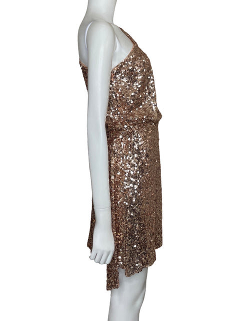 Vestido Aidan Mattox Lentejuelas One shoulder Beige - Talla 6