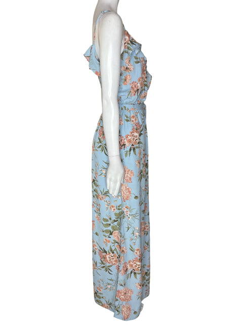 Vestido Naf Naf Tiras Ruchas Floral Azul - Talla S