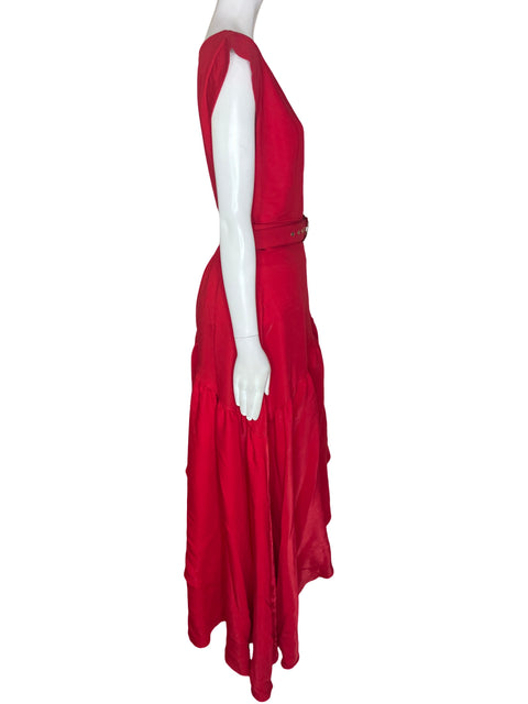 Vestido De Fiesta Chicways Manga corta Ruchas Suelto Rojo - Talla M