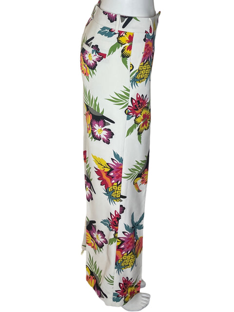 Pantalón Estampa Floral Wide-leg Blanco - Talla S