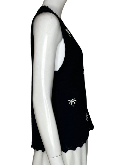 Chaleco Algodón Y Coco Bordado Negro - Talla S