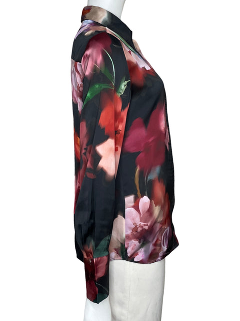 Camisa Mango Floral Satinada Negro - Talla 4