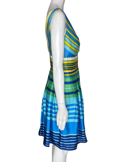 Vestido Muse Rayas Plisado Sin mangas Azul - Talla 2