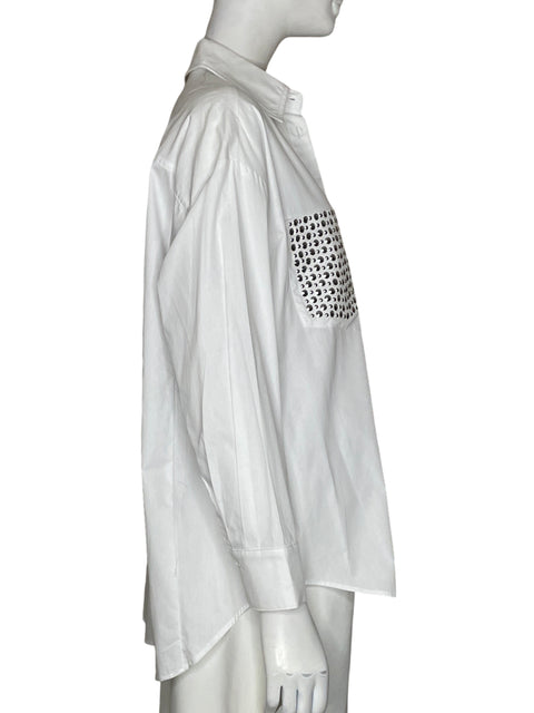 Blusa Galita Tachuelas En Los Bolsillos Blanco - Talla M