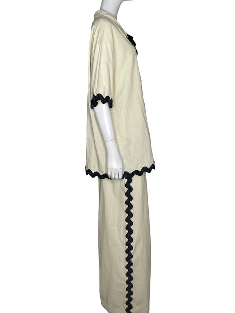 Conjunto Tesoro Tps Ribete De Ondas Negro Beige - Talla XL