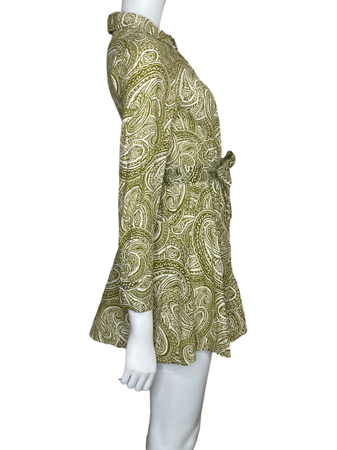 Vestido Zara Camisero Estampado Verde - Talla S