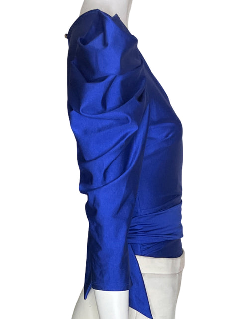 Blusa Gibiu Liso Satinado Abullonado Body Azul - Talla S