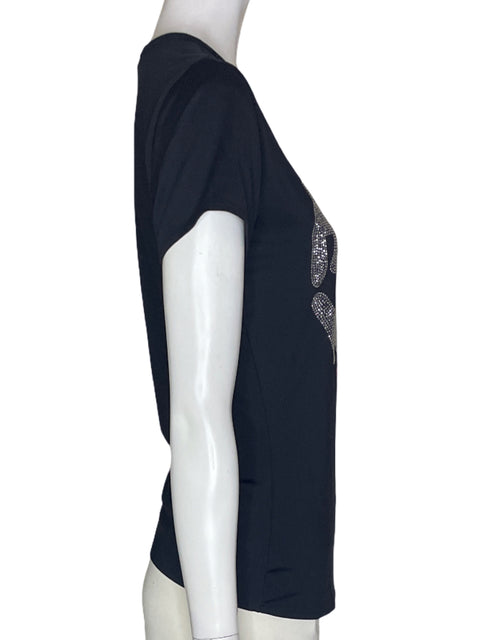 Blusa Studio F Manga corta Cuello redondo Pedreria Negro - Talla S