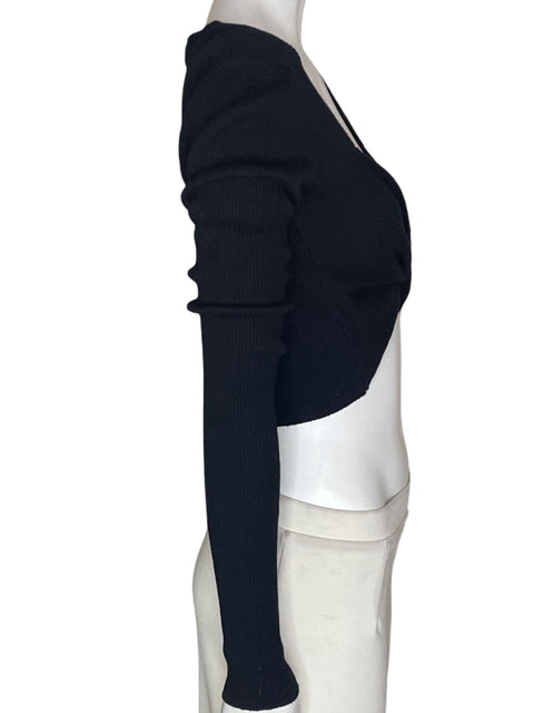 Blusa Mng Cuello v Manga larga Cruzado Negro - Talla S