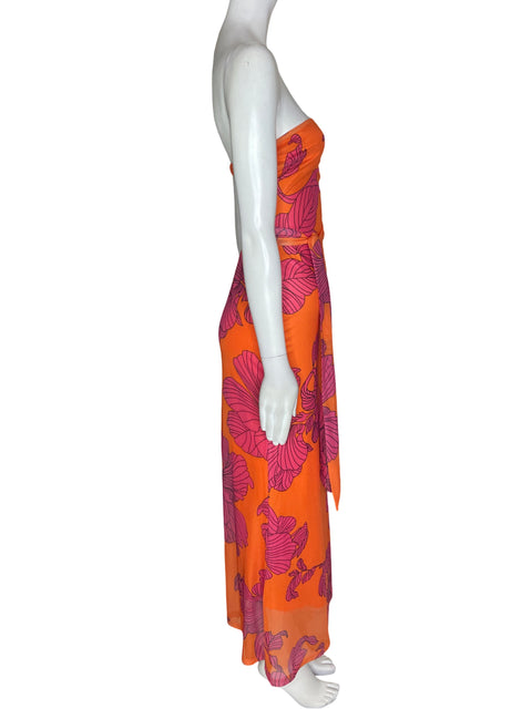 Vestido Tesoro Tps Estampado Strapless Naranja - Talla S