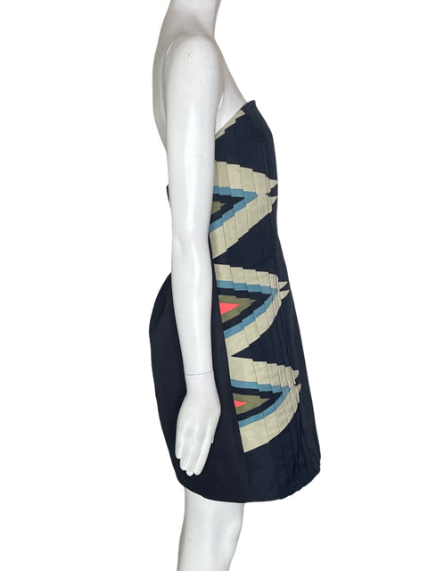 Vestido Ecoté Strapless Plisado Rayas Azul - Talla L