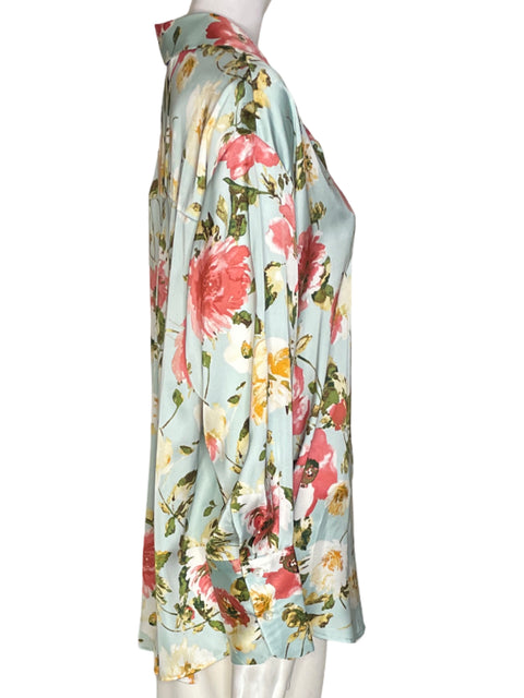 Blusa Zara Estampado Cuello v Azul - Talla XL