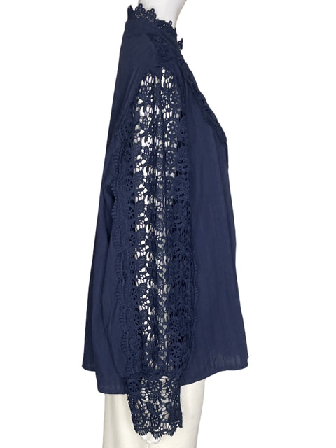 Blusa Tesoro Tps Troquelado Plisado Azul - Talla XL