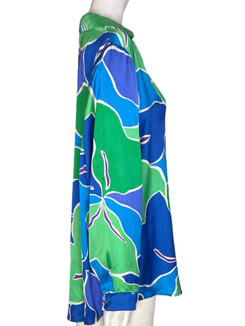 Blusa Zara Estampado Manga larga Cuello v Verde - Talla XL