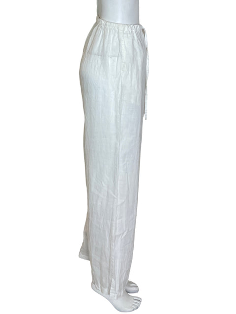 Pantalón Puro Lino Palazo Transparente Blanco - Talla S