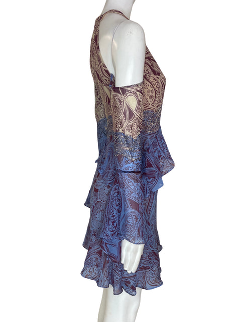 Vestido Bcbg Estampado Ruchas Azul - Talla XS
