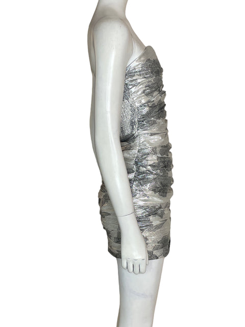 Vestido Zara Satinado Strapless Plateado - Talla XS