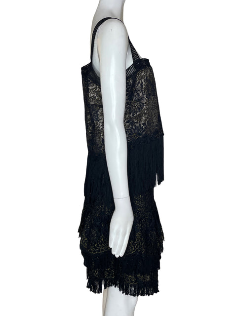 Romper Elie Tahari Tiras Flecos Negro - Talla S