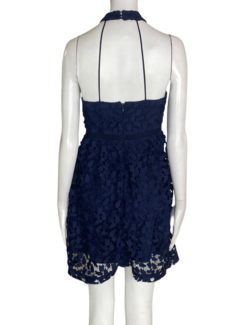 Vestido Bardot Tejido Halter Azul - Talla 16