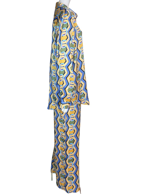 Conjunto Tahari Estampado Cadenas Pantalón/blusa Azul - Talla L