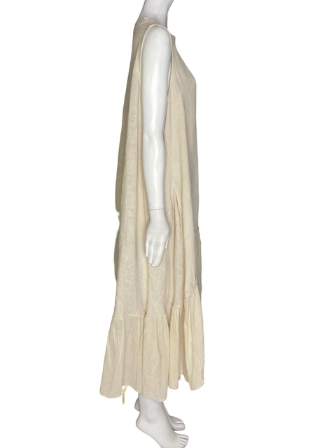 Vestido Made In Italy Sin mangas Ruchas Cuello v Beige - Talla L