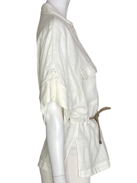 Blusa Zara Cuello v Bolsillo Manga corta Beige - Talla M