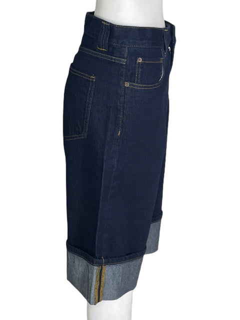 Bermuda Zara Bolsillo Short Doblado Azul - Talla 40