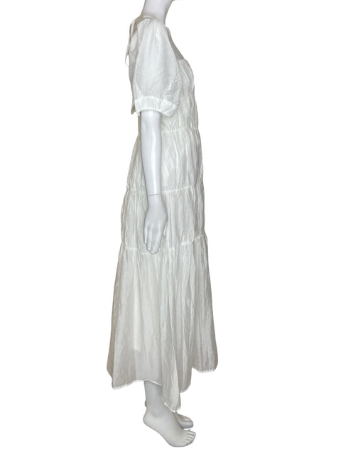 Vestido Tesoro Tps Liso Ruchas Manga corta Blanco - Talla S