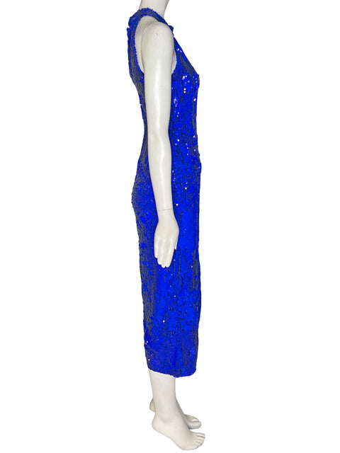 Vestido Zara Maxi Lentejuelas Azul - Talla M