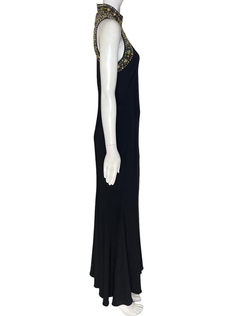 Vestido Tesoro Tps Maxi Ajustado Pedreria Negro - Talla S