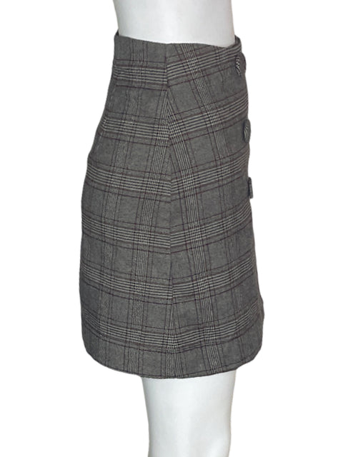 Falda Mango Mini Cuadros Botones Gris - Talla XS