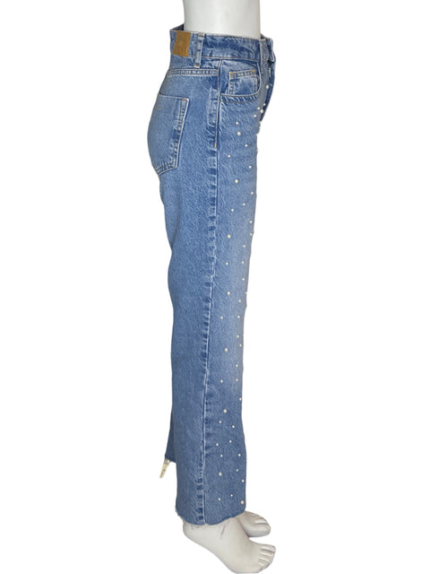 Pantalón Zara Perlas Bolsillo Azul - Talla 34