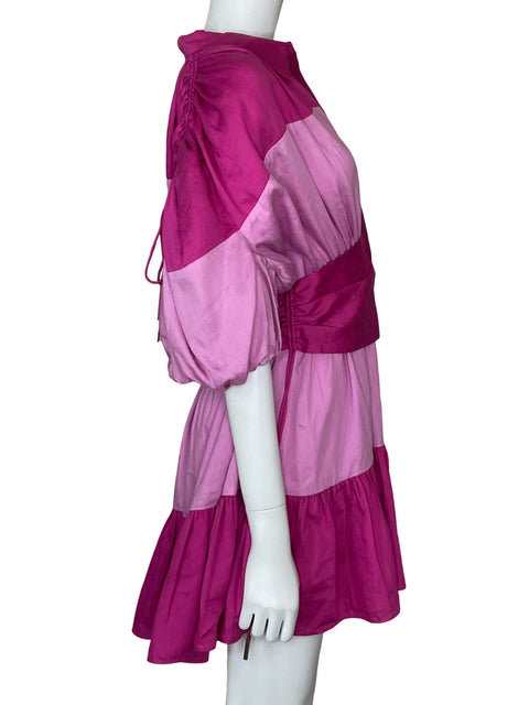Vestido Acler Mangas Abullonadas Midi Rosado - Talla S