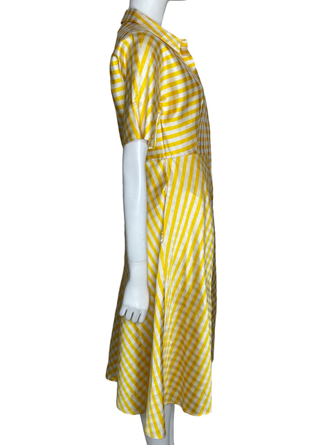 Vestido Carolina Herrera Cuadros Maxi Amarillo - Talla 8