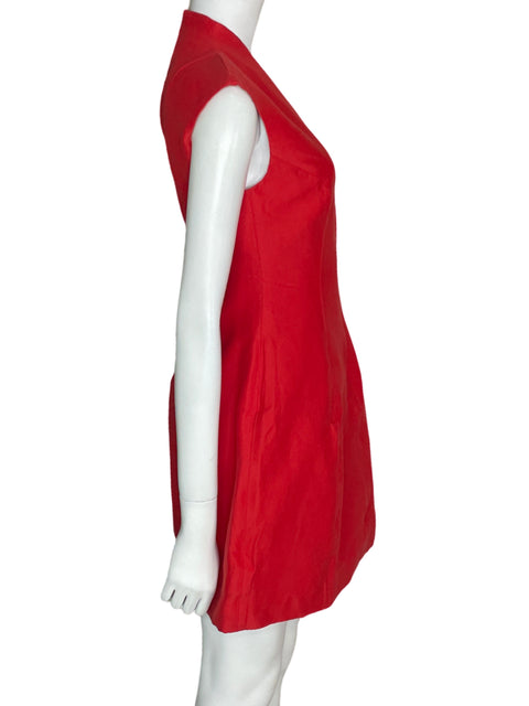 Vestido Halston Cuello v Sin mangas Midi Naranja - Talla 2
