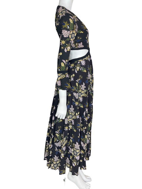Vestido Alc Estampado Cuello v Plisado Negro - Talla 4