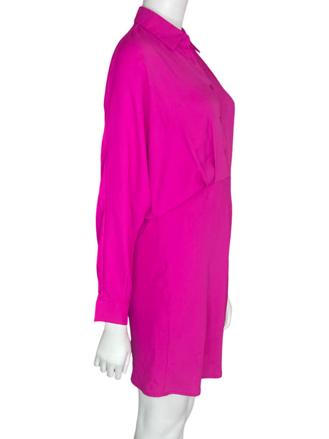 Vestido Express Liso Manga larga Suelto Rosado - Talla S