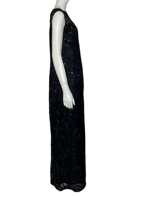 Vestido De Fiesta Tahari Encaje Maxi Negro - Talla M