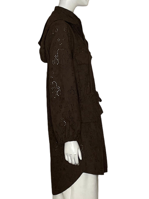 Chaqueta Mixed Eyelet Parca Marrón - Talla M