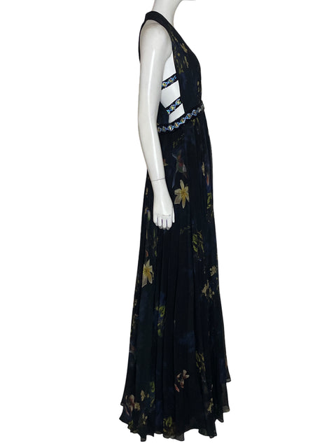 Vestido De Fiesta Jovani Cut Out Floral Negro - Talla 8