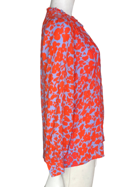 Blusa Ann Taylor Estampado Plisado Ruchas Naranja - Talla M