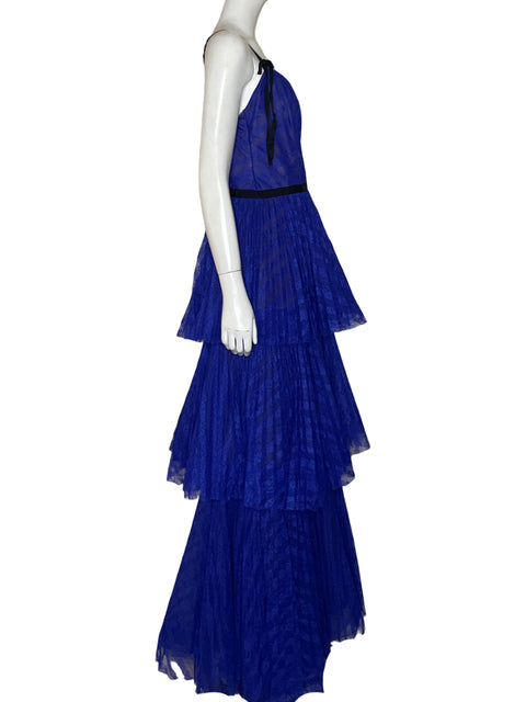 Vestido De Fiesta Marchesa Notte Capas Encaje Morado - Talla 10